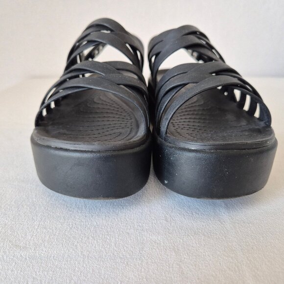 CROCS Brooklyn Strappy Slingback Platform Sandal Comfort LiteRide Buckle Black - Picture 11 of 13